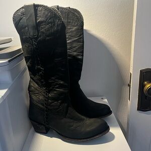 Lane PLAIN JANE Boots Sz 10 Black Cowboy Round Toe Western Festival Rodeo 16"